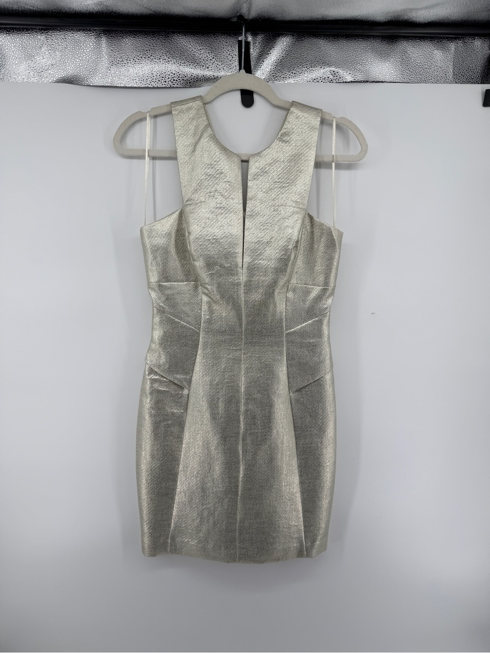 Robert Rodriguez Y2K Space Age Metallic Silver Mini Dress w/Notch Detail Sz2